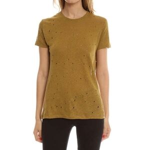 IRO Clay Distressed Tee shirt in Olive  Night 100% Linen mustard yellow SP